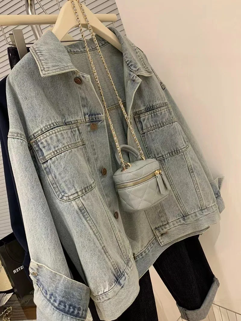 Embroidery Jacket Jeans - Denim Mantel Frauen Y2k Frühling Herbst