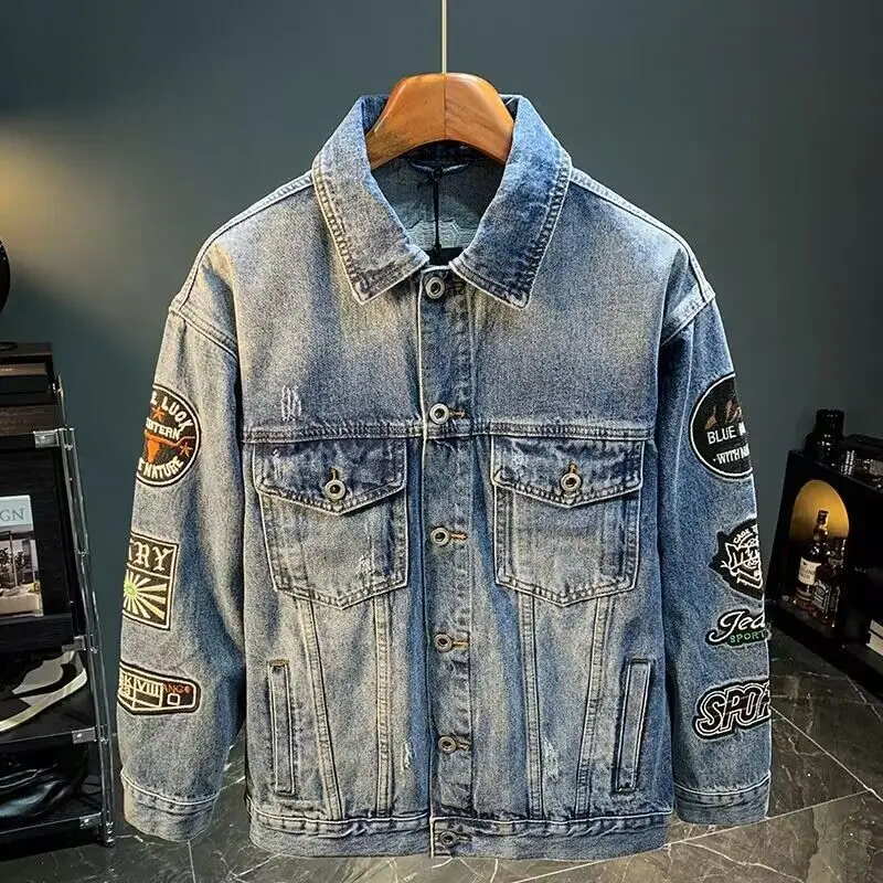 Embroidery Patches - Männer High Street Stickerei Patch Denim