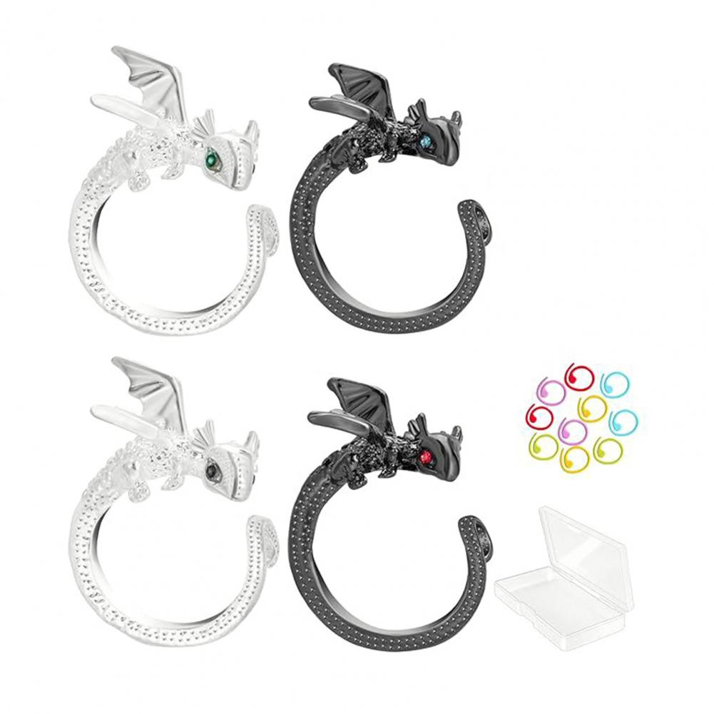 Stitch Marker Ring - Häkelmarkierer Drachen-Design Häkel-Spannringe Set mit Verstellbarem