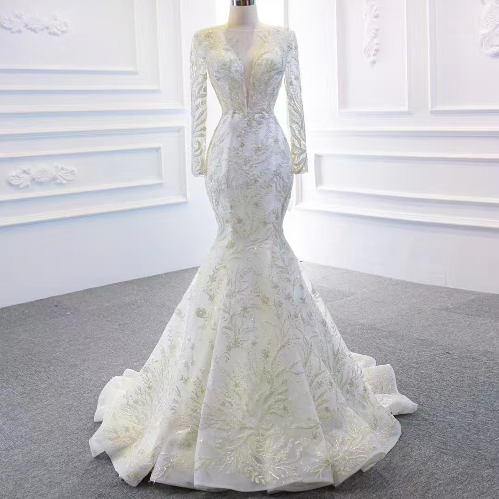 Embroidery Organza - Abnehmbare Schleppe, O-Ausschnitt, elegante Schnürung am