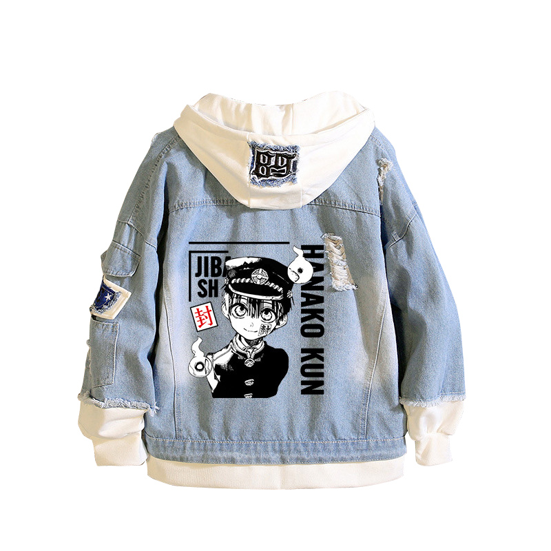 Embroidery Jacket Jeans - Wc-Gebunden Hanako-kun Demin Jacke Mit Kapuze