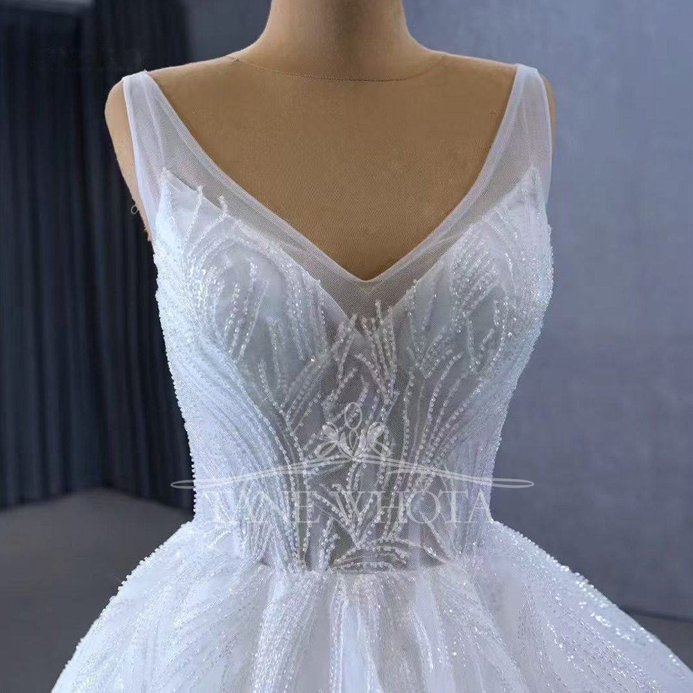 Embroidery Organza - Kristall-Pailletten-Brautkleid 2026 mit Spaghettiträgern und Schnürung