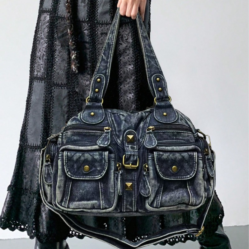 Embroidery Class - Modische Denim-Einkaufstasche für Damen, Umhängetaschen, Retro-Umhängetaschen