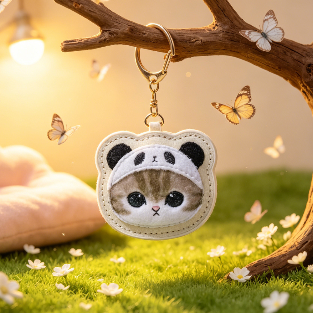 Embroidery Keychain - Cartoon Mofusand Hai-Katze Leder-Handtuch Stickerei Schlüsselanhänger