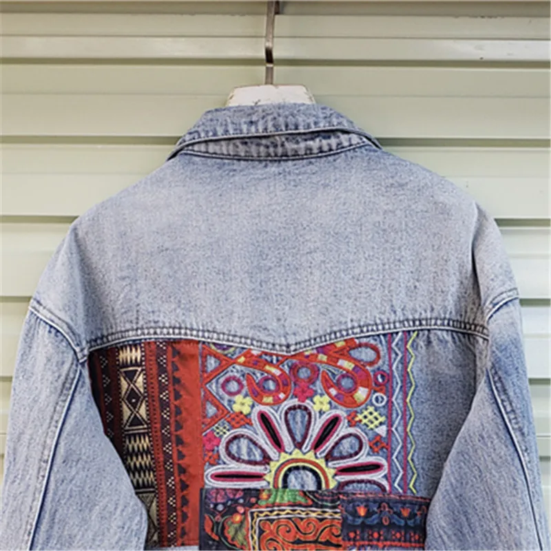 Embroidery Jacket Jeans - Böhmen Stickerei Spleißen Große Tasche Denim