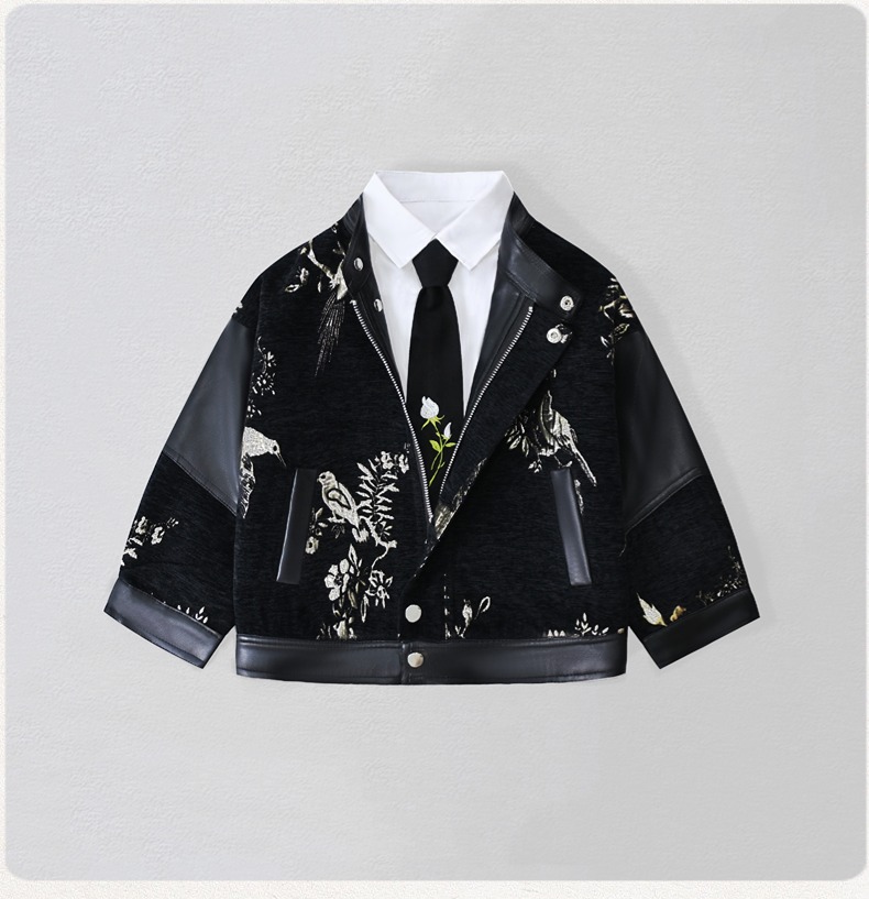 Embroidery Class - Gentleman Kinder Stickerei Motorrad Pu Lederjacke
