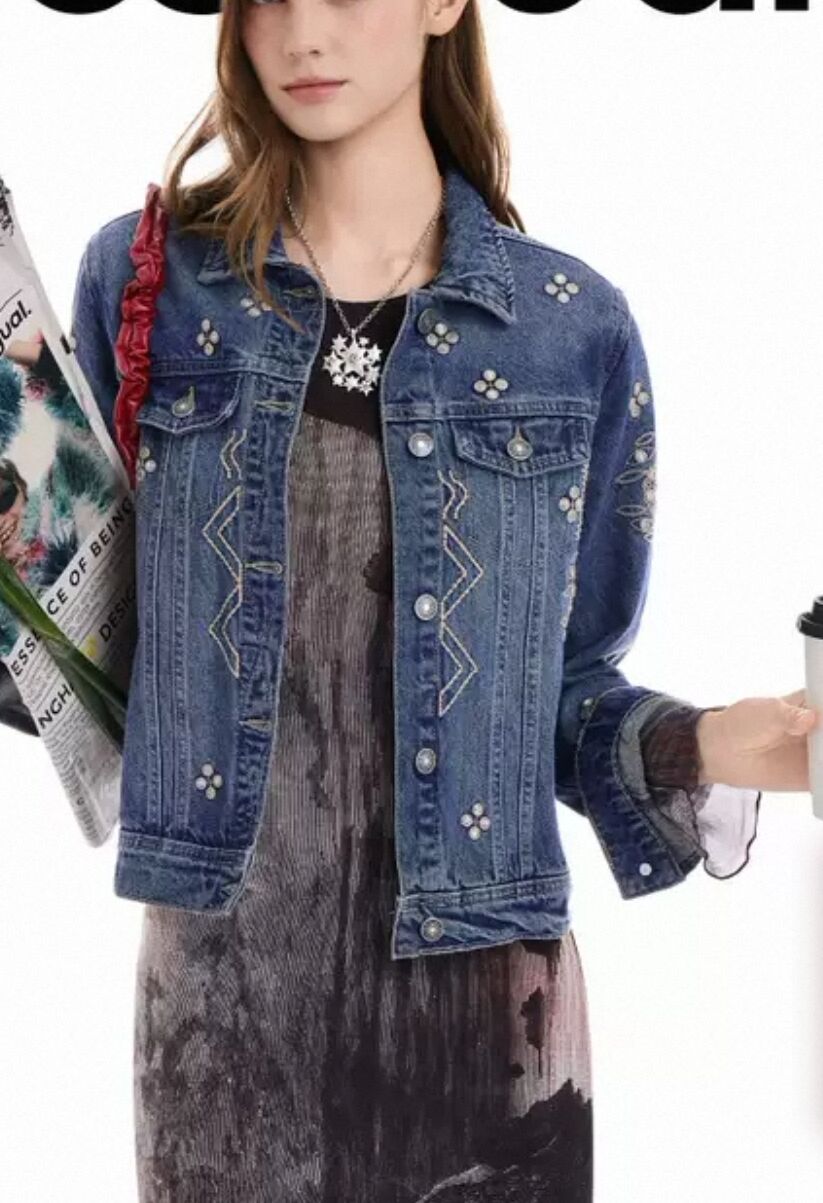 Embroidery Jacket Jeans - Ausländischer Handel Spanien Neue Stickerei-Blumen High-Street-Trend,