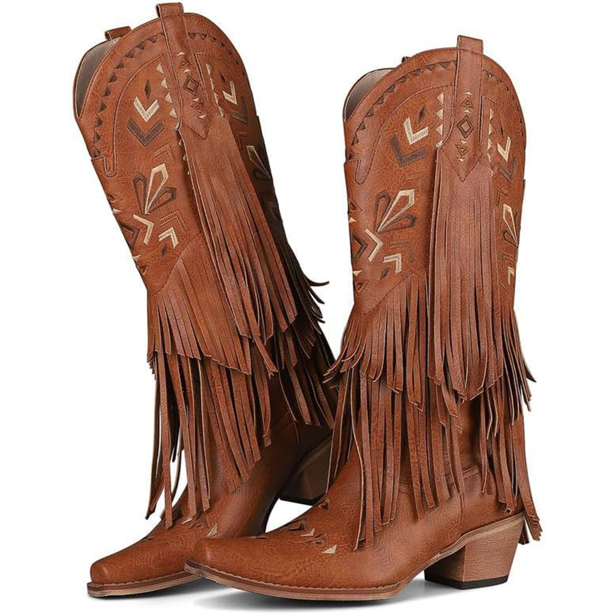 Embroidery Design - Damen-Wadenstiefel im Retro-Western-Cowboy-Stil mit modischem Quastendesign,