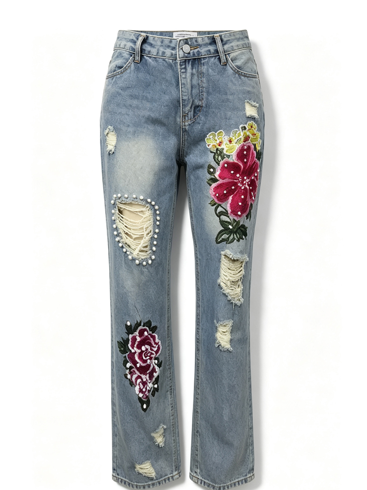 Damen Vintage Distressed Jeans – Embroidery Effect Bewertung und Preis